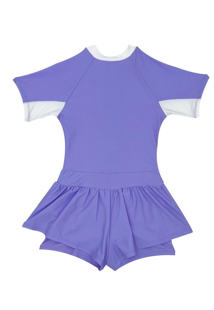 Traje de baño niña con falda protección UV morado-0