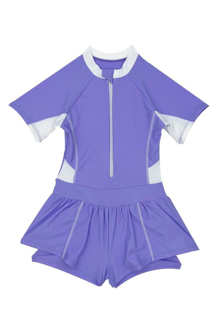 Traje de baño niña con falda protección UV morado-1