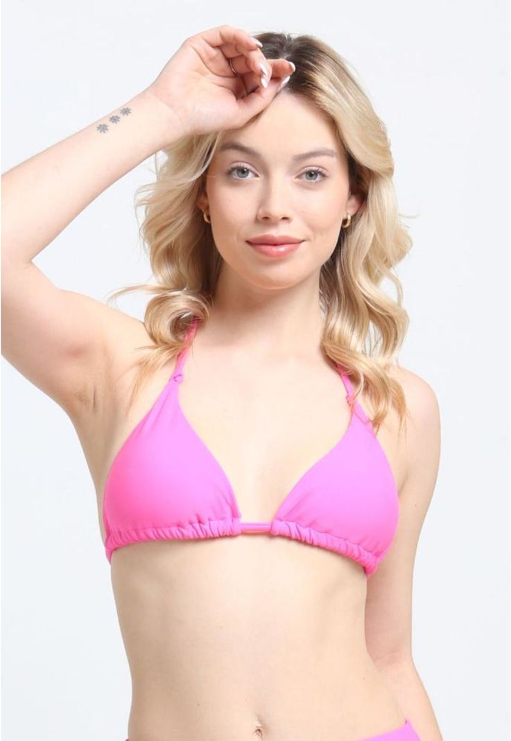 Bikini triangulo con nudos fucsia 12