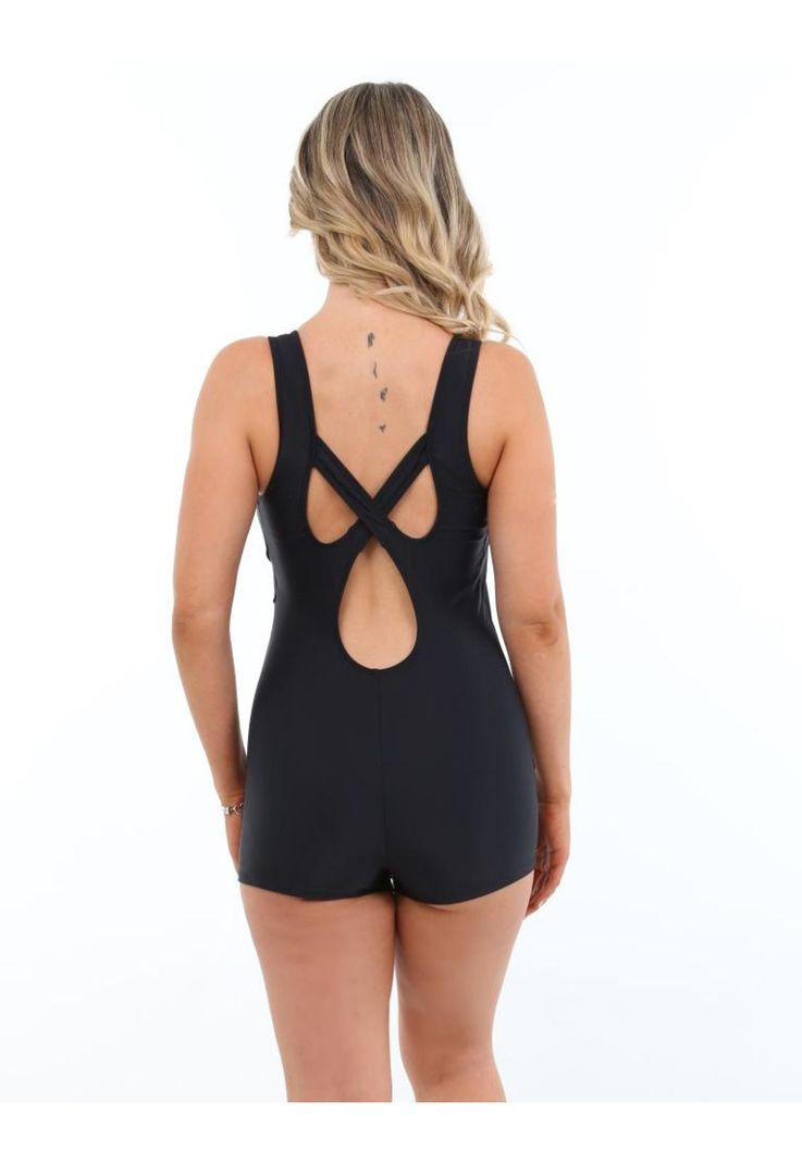 Traje de baño natación pierna corta negro-2