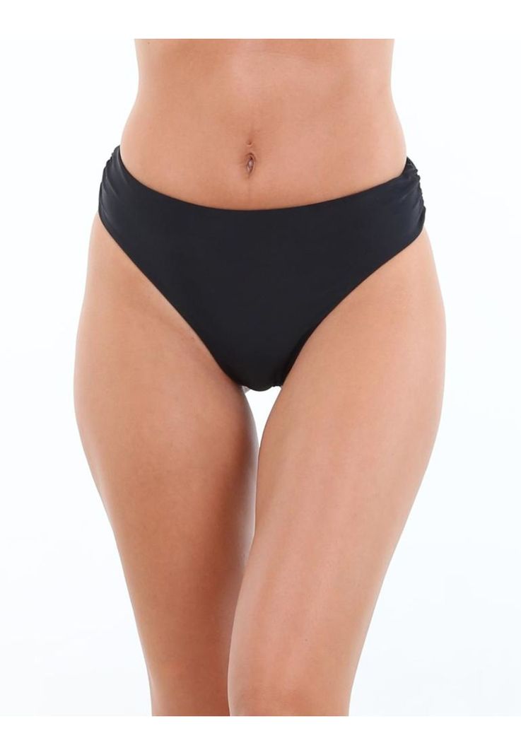 Bikini tanga drapeada tiro alto negro-0