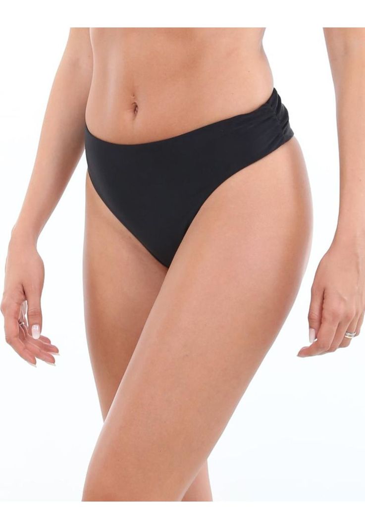 Bikini tanga drapeada tiro alto negro-1