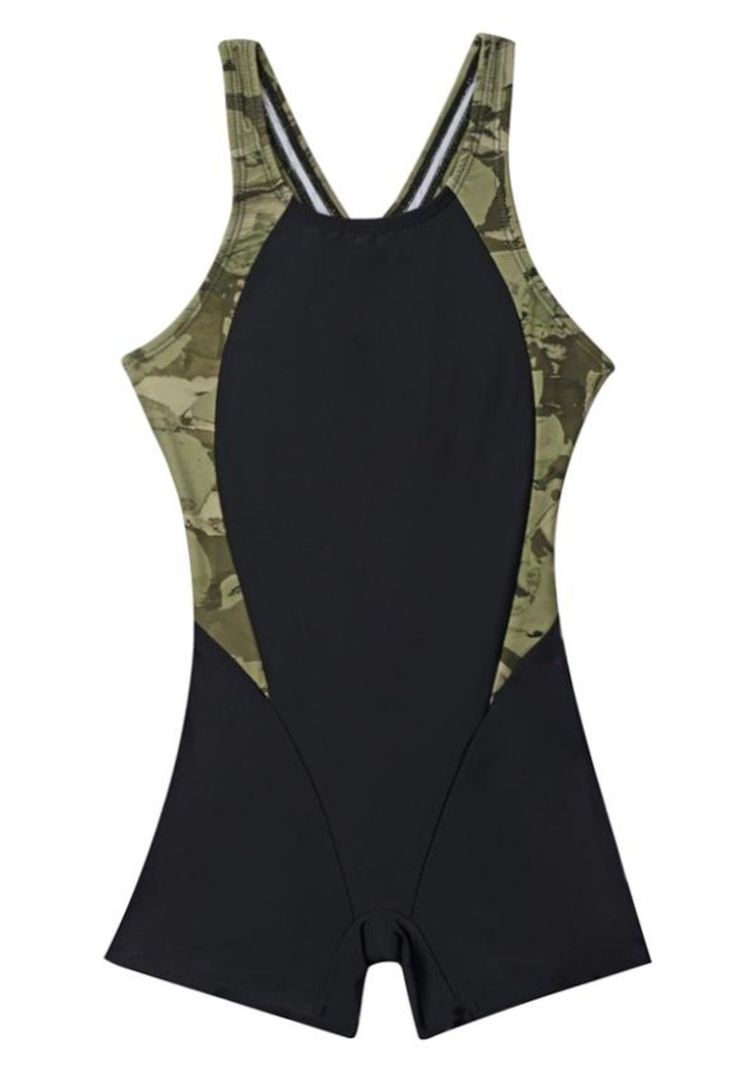 Traje de baño natación niña con pierna estampado verde-0