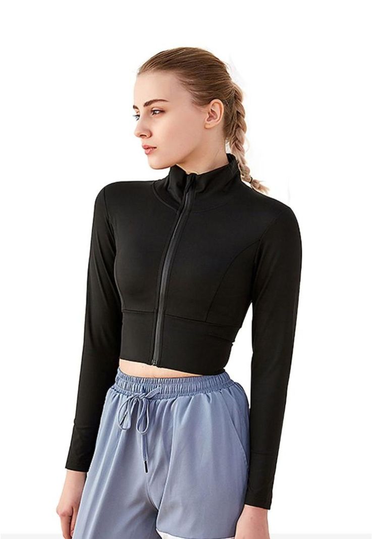 Poleron crop con cierre negro XS
