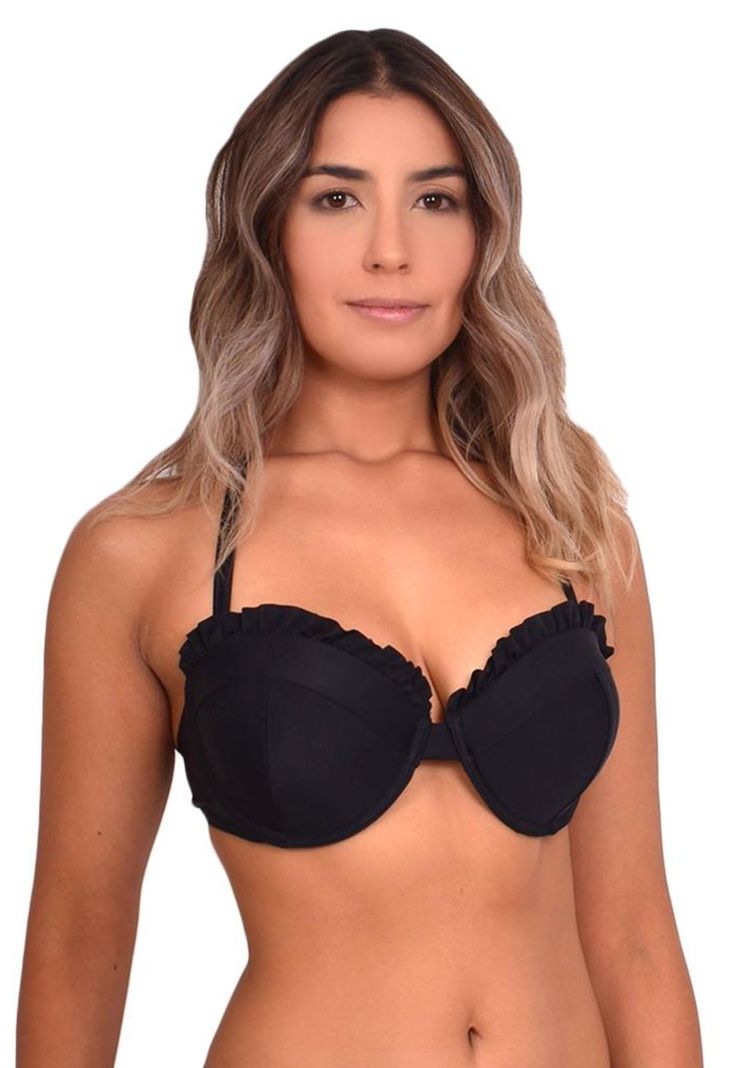 Bikini strapless con vuelos negro-0