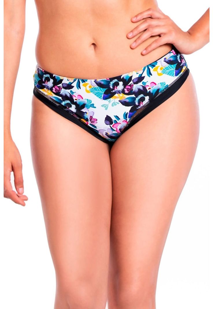 Bikini calzón tanga tiro alto estampado flores negro-0