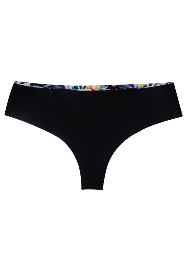 Bikini calzón tanga tiro alto estampado flores negro-2