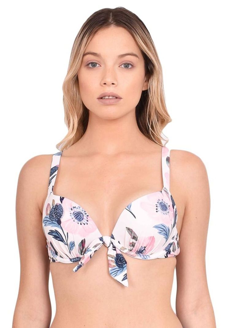 Bikini push up estampado rosado con nudo-0