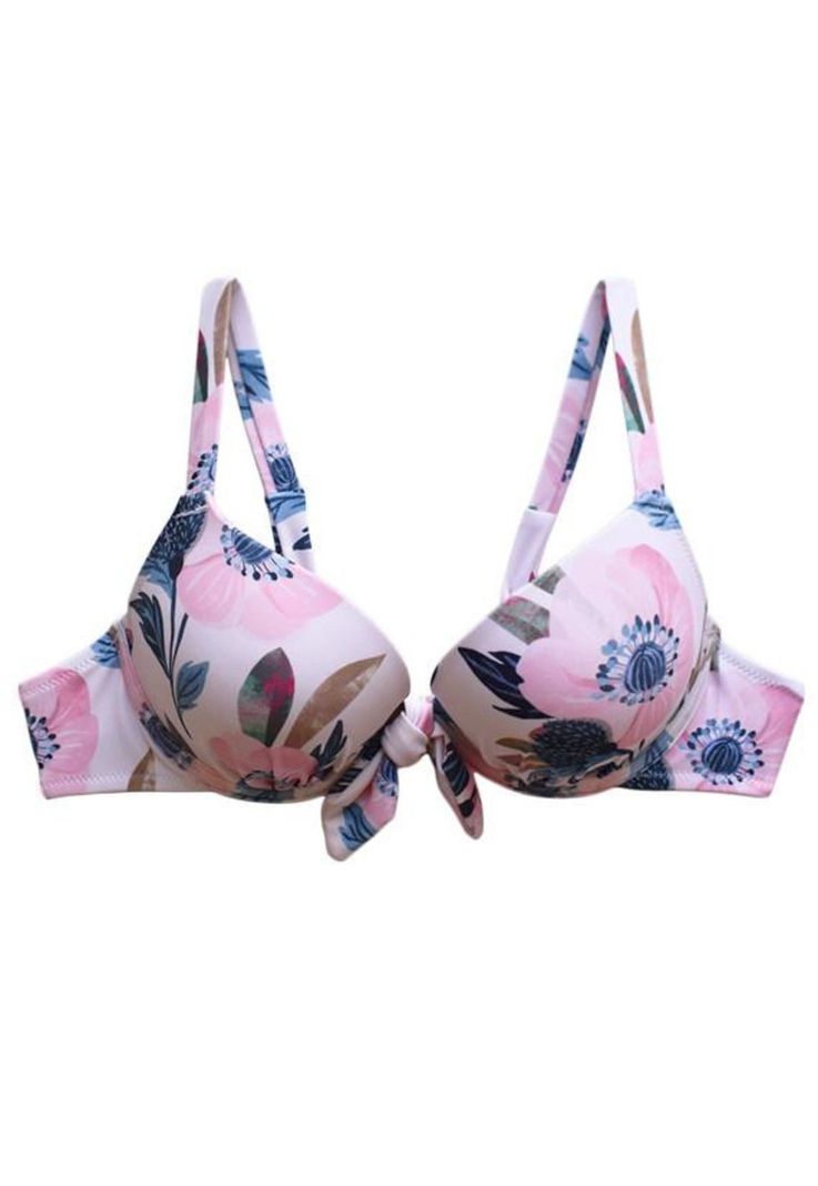 Bikini push up estampado rosado con nudo-2