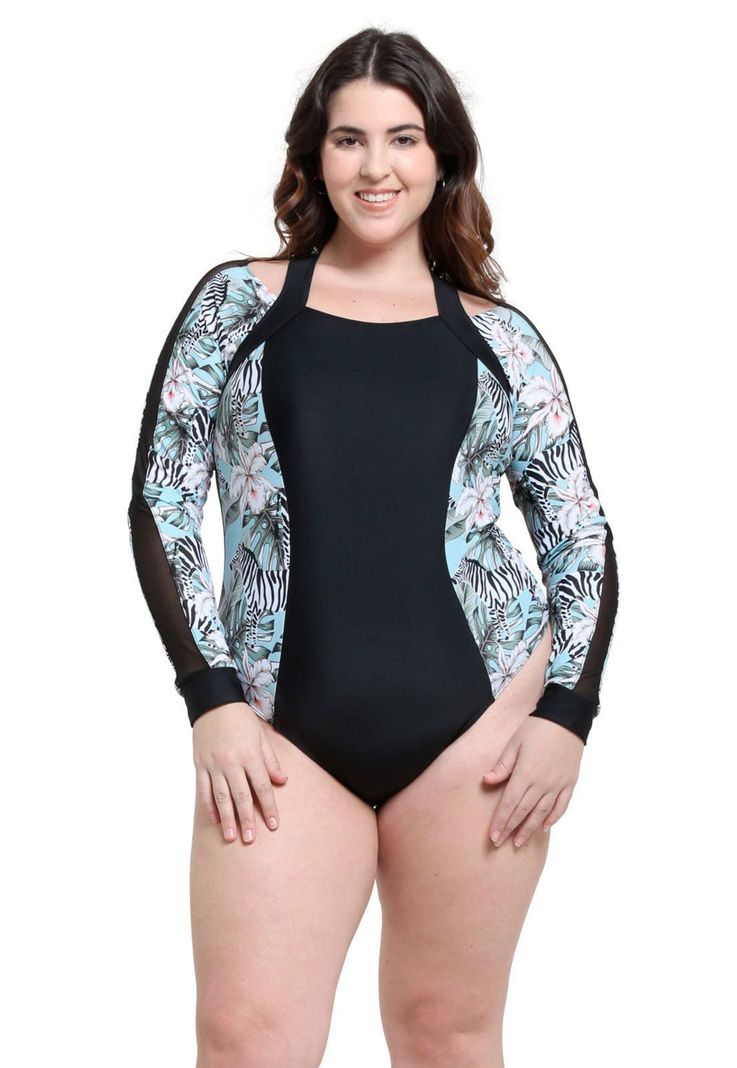Traje de baño deportivo manga larga estampado-0