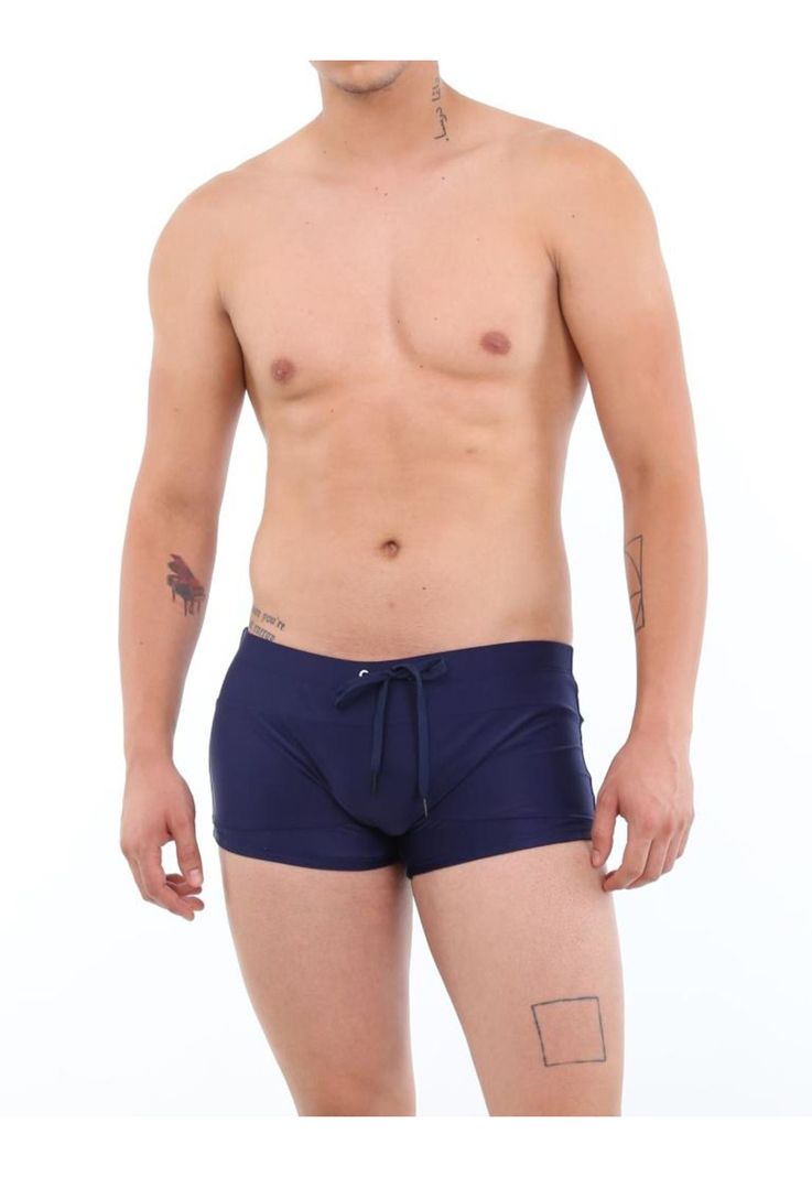 Traje de baño short bóxer para hombres azul marino-0