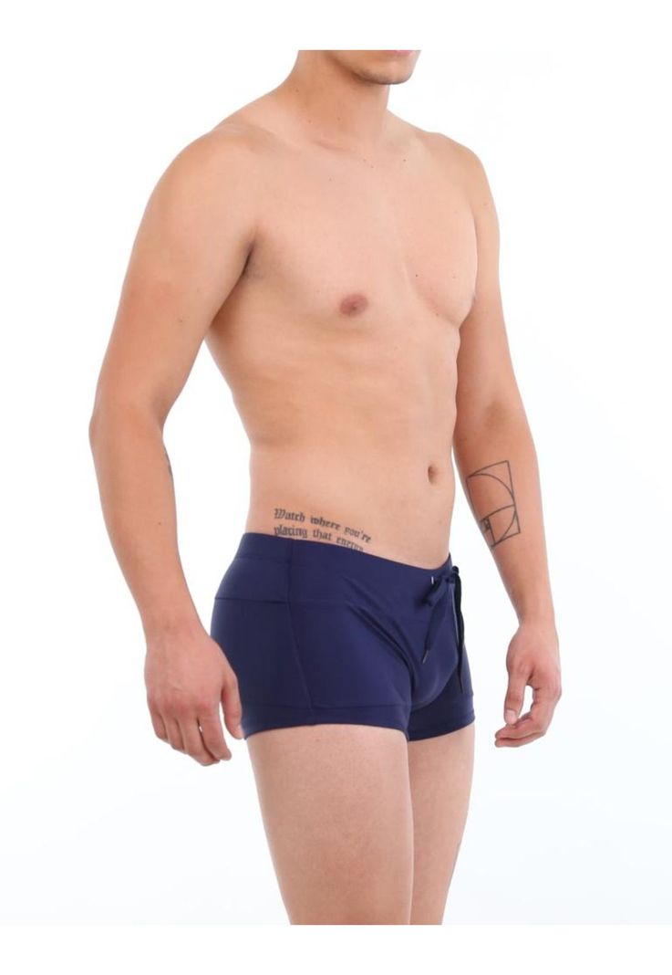 Traje de baño short bóxer para hombres azul marino-1