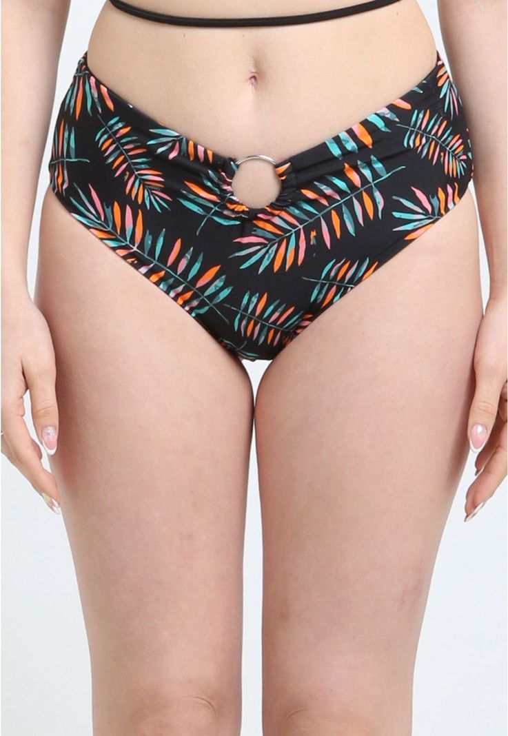Bikini calzon alto argolla estampado verde