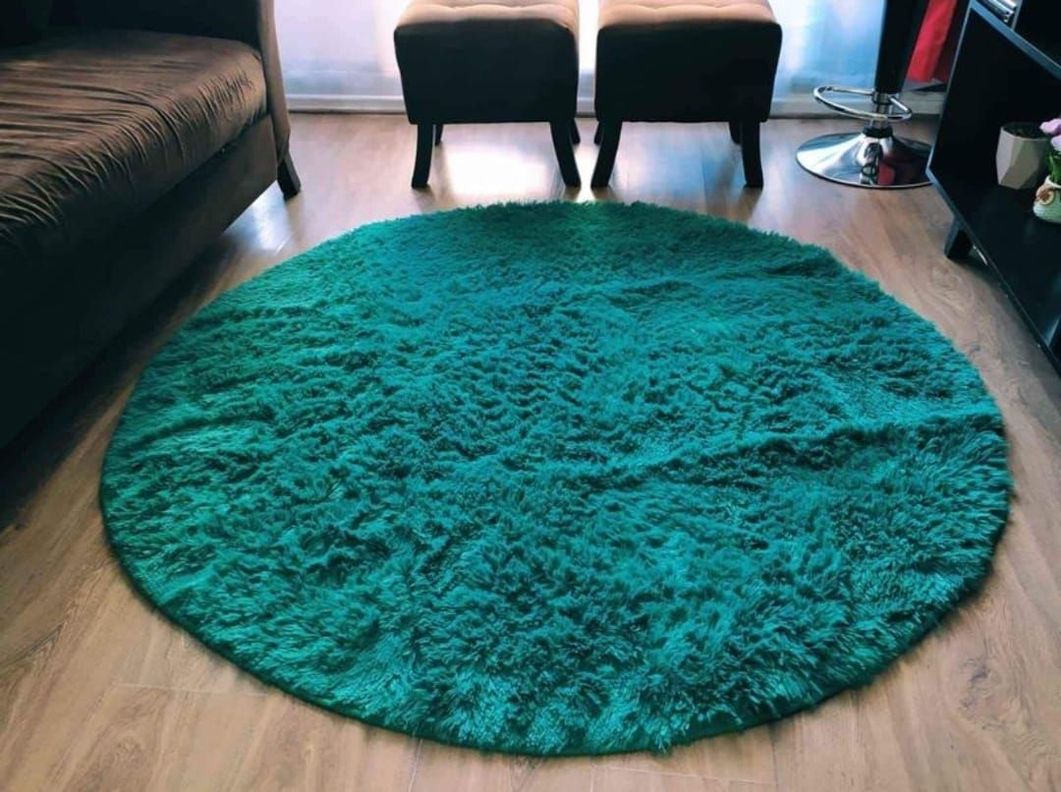 Alfombra Pelo Corto Redonda Turquesa 150cm-0