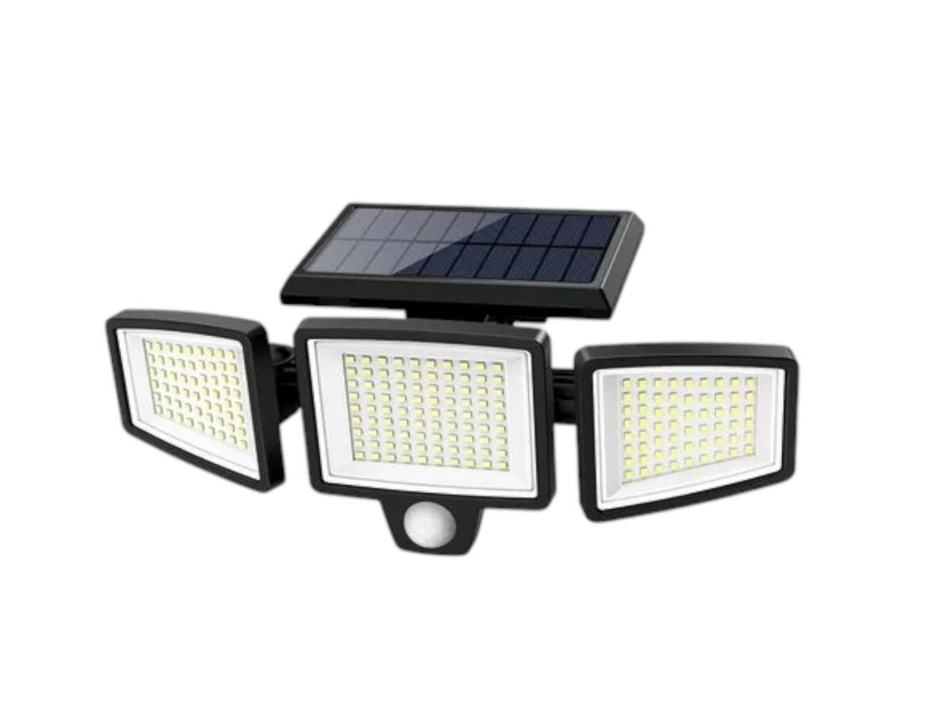 Foco Farola Led Solar Sensor De Movimiento 3 Cabezales-0