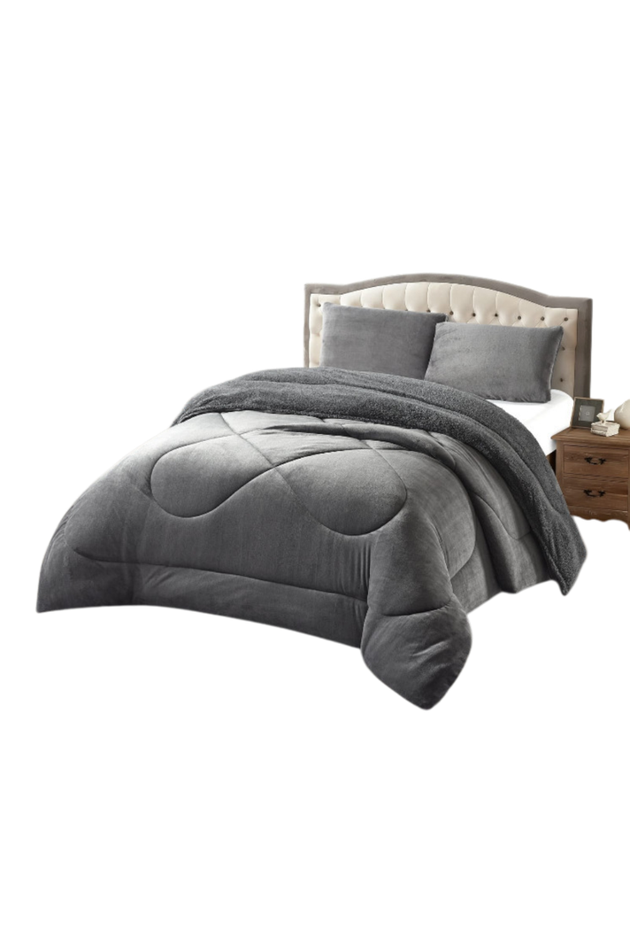 COBERTOR DE INVIERNO PLUSH LISO TAMANO KIN G GRIS
