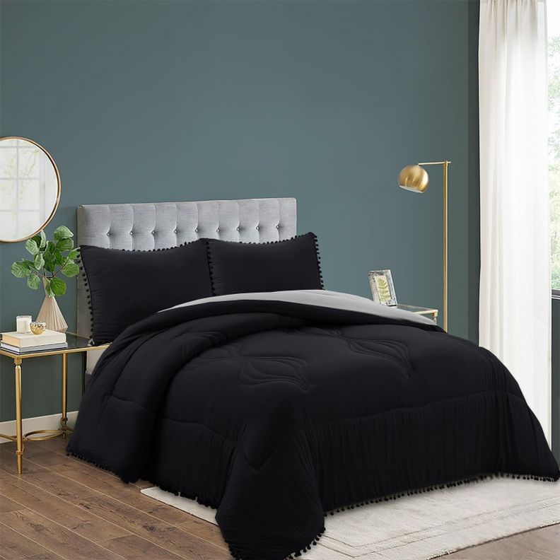 cubrecama plush acolchado con ponpon 2 plazas -1
