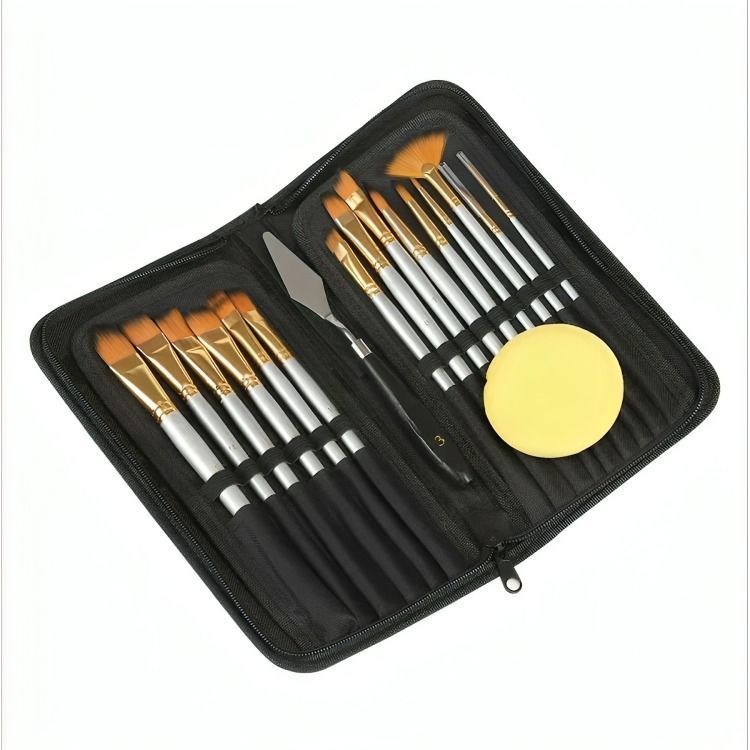 Set Pinceles 15 Piezas Pelo Sintetico Acuarela Acrilico Oleo