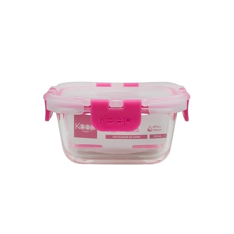 HERMETICO CUADRADO 320ML GLASS KEEP FUCSIA-0