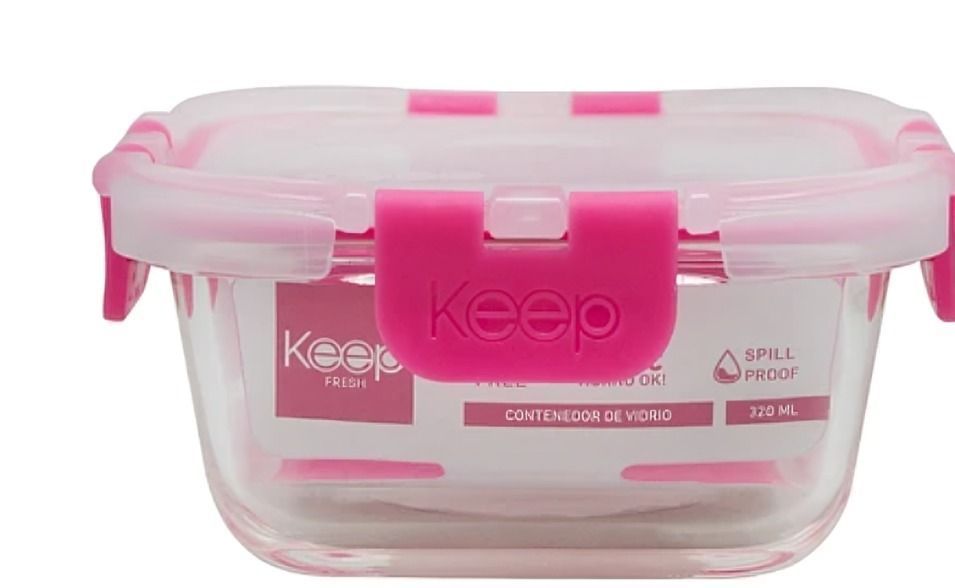 HERMETICO CUADRADO 320ML GLASS KEEP FUCSIA-1