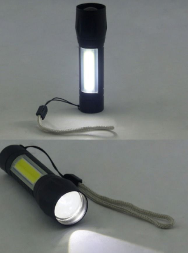 SET X 2 LINTERNA 1 LED+1 LED COB MINI TACTICA METAL CON ZOOM RECARGABLE-1