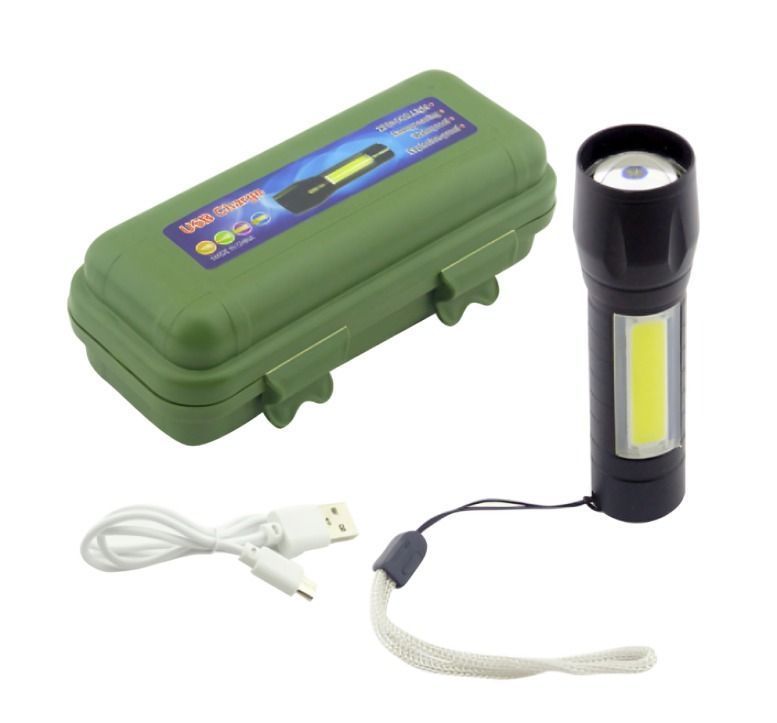 SET X 2 LINTERNA 1 LED+1 LED COB MINI TACTICA METAL CON ZOOM RECARGABLE-3