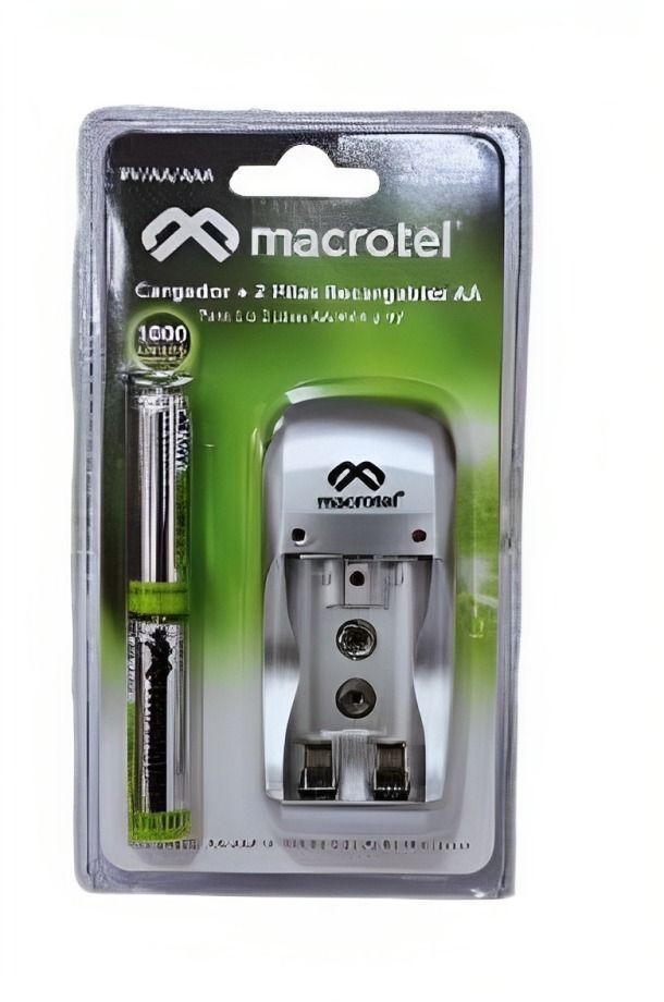 Cargador de pila MACROTEL + 2 pilas recargables doble AA-0