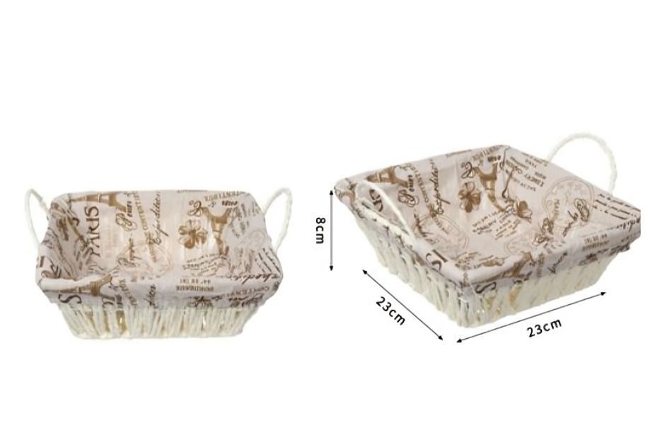 CESTA CANASTO DE MIMBRE DECORATIVO TELA INTERIOR  23X 23X 8CM 50253-1