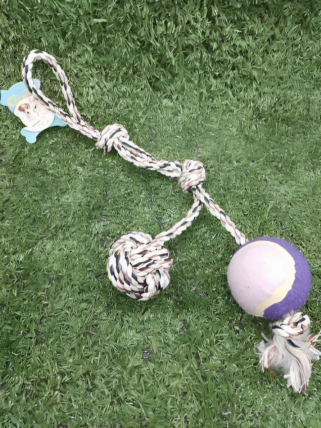 Juguete para mascota.  Cuerda con pelota.-1