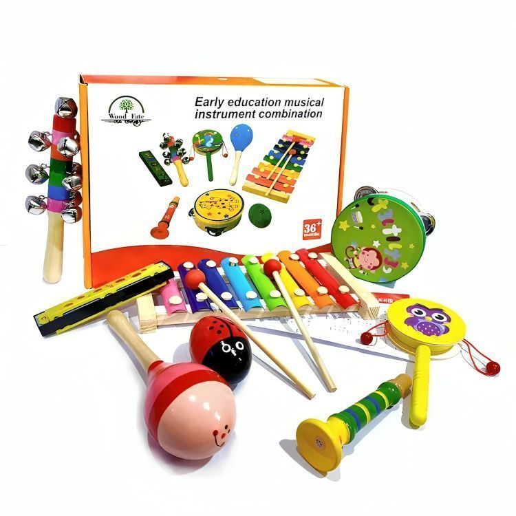 Set 8 Instrumento Musicales Montessori Madera Para Niños-0