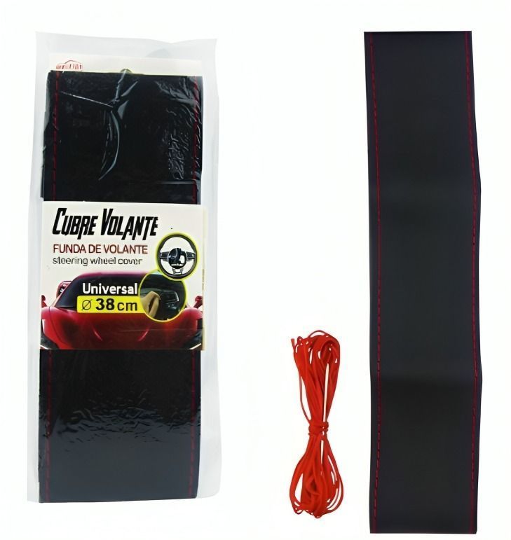 CUBRE VOLANTE CUERO CON HILO ROJO, NEGRO, AZUL PARA COSER WEIAIER EN BOLSA -0