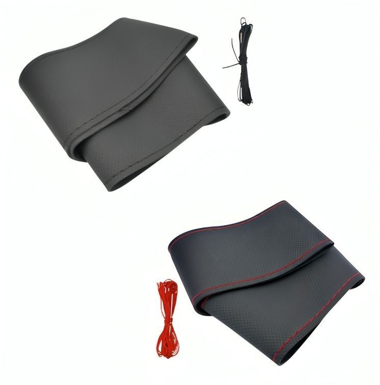 CUBRE VOLANTE CUERO CON HILO ROJO, NEGRO, AZUL PARA COSER WEIAIER EN BOLSA -2
