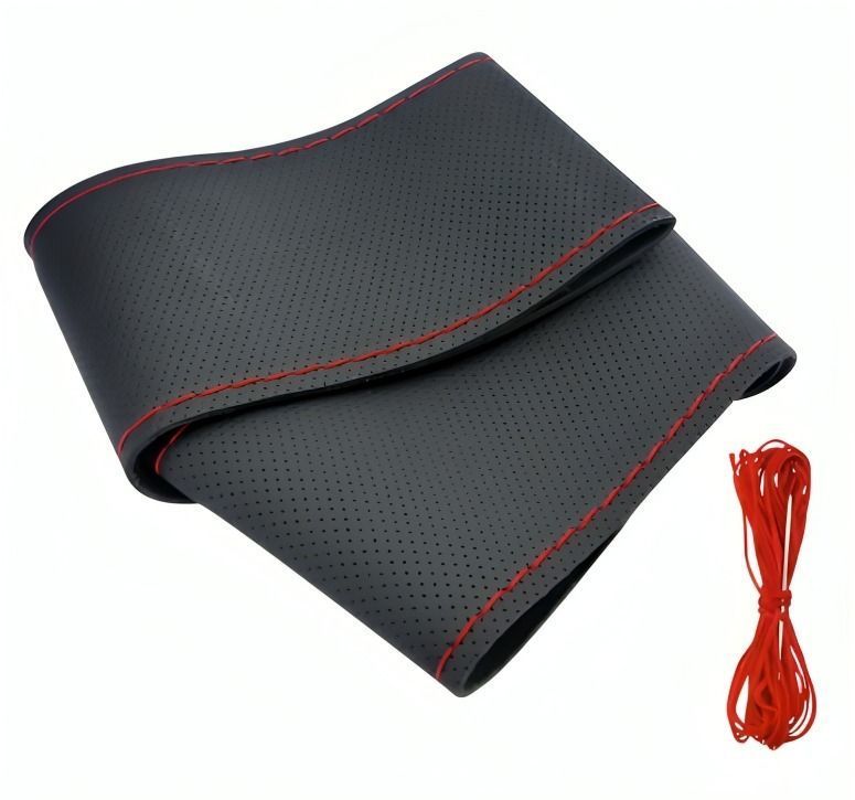 CUBRE VOLANTE CUERO CON HILO ROJO, NEGRO, AZUL PARA COSER WEIAIER EN BOLSA -4