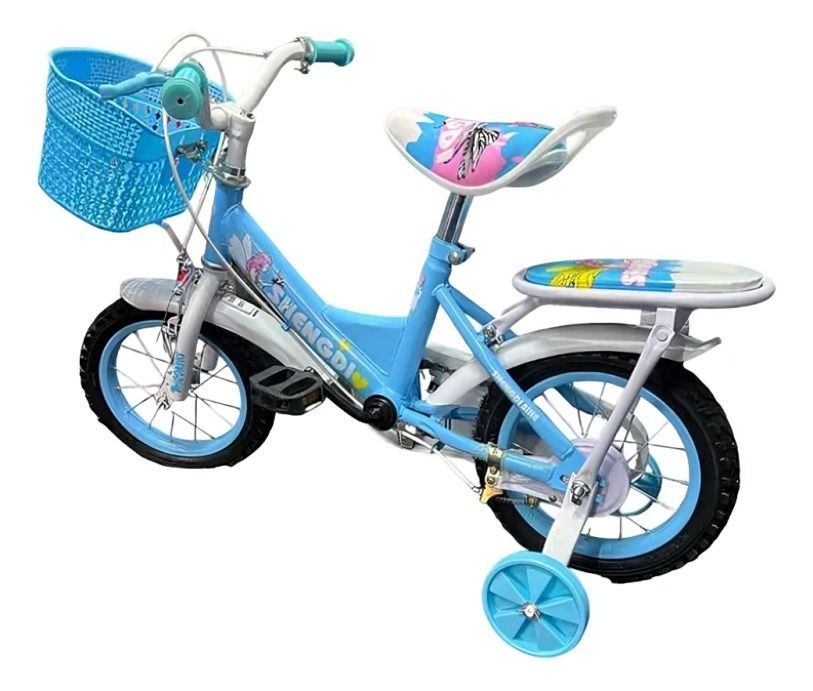 Bicicleta Aro 12  Shengdi con Canasto Y Ruedas De Apoyo celeste-1