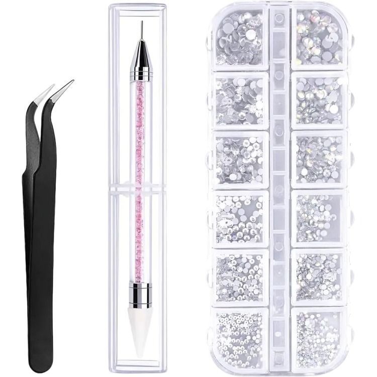 Caja De Cristales Decorativos, Pincel De Silicona Y Pinza-1