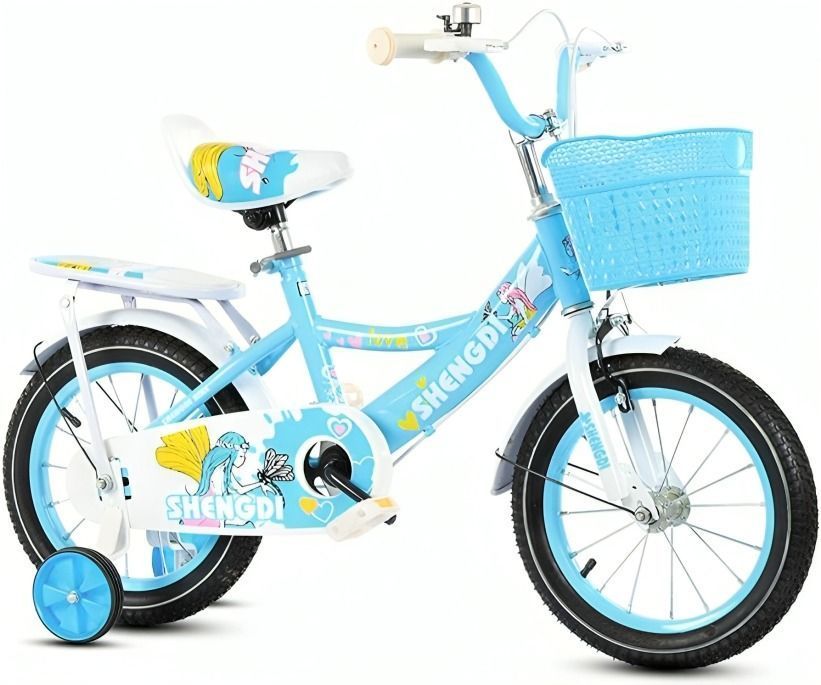 Bicicleta Infantil Shengdi Con Canasto Y Ruedas De Apoyo Celeste-0