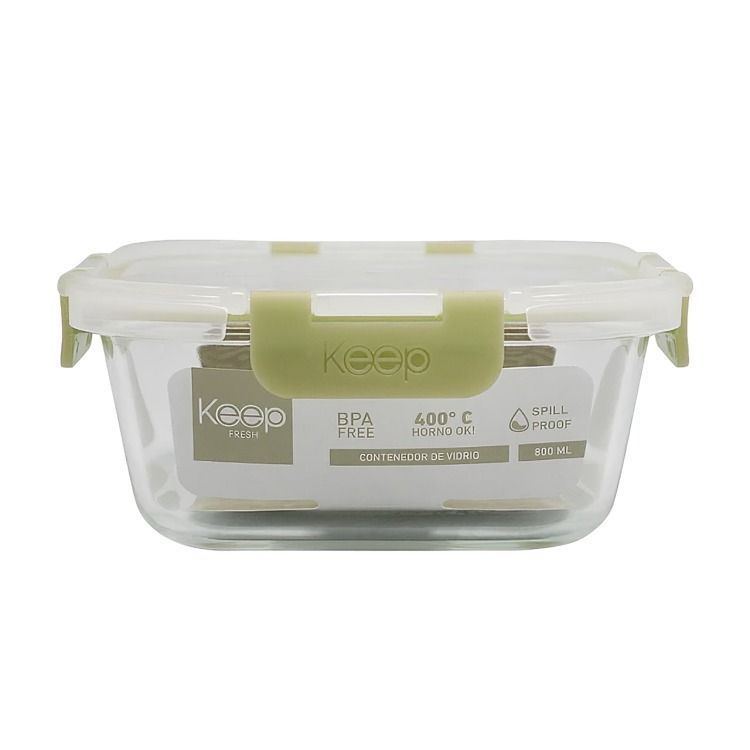 HERMETICO CUADRADO 800ML GLASS KEEP VERDE-0