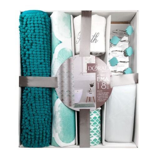 Set de Bano Ema 18 Piezas / Turquesa Diseno Verde Agua Doral