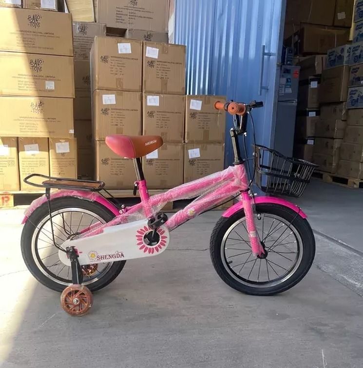 Bicicleta Infantil Shengdi Con Canasto Y Ruedas De Apoyo Rosa-1