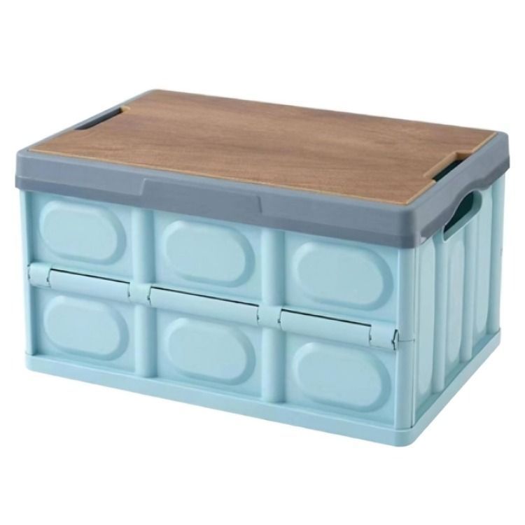 Caja Organizadora Plegable Multiuso Plástico Tapa de Madera-0
