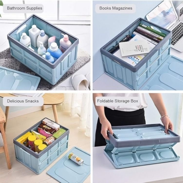Caja Organizadora Plegable Multiuso Plástico Tapa de Madera-1