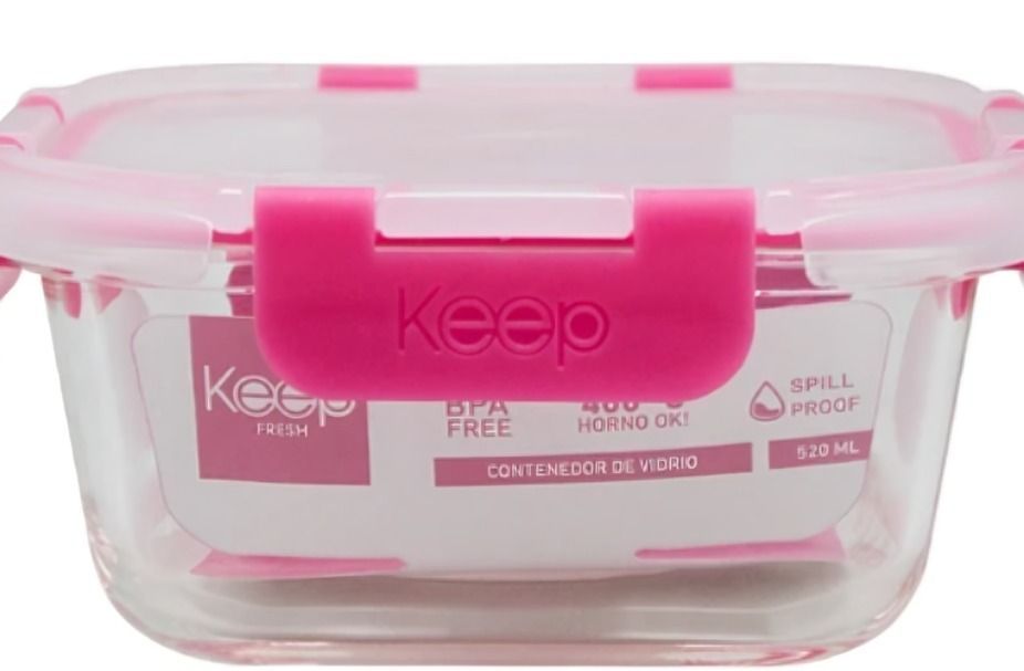 HERMETICO CUADRADO 520ML GLASS KEEP FUCSIA-1
