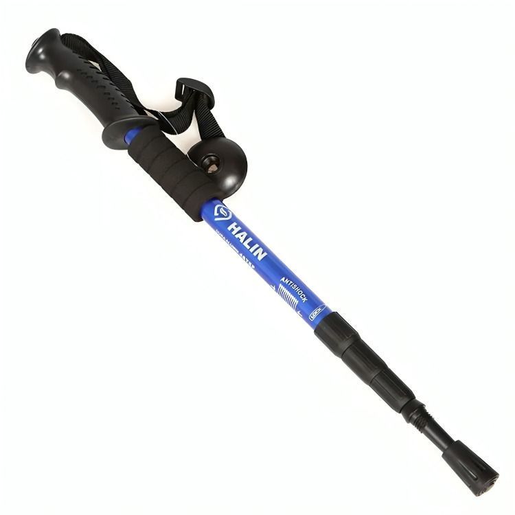 Bastón Trekking, 3 Tramos Mango Recto Antishock Azul-0