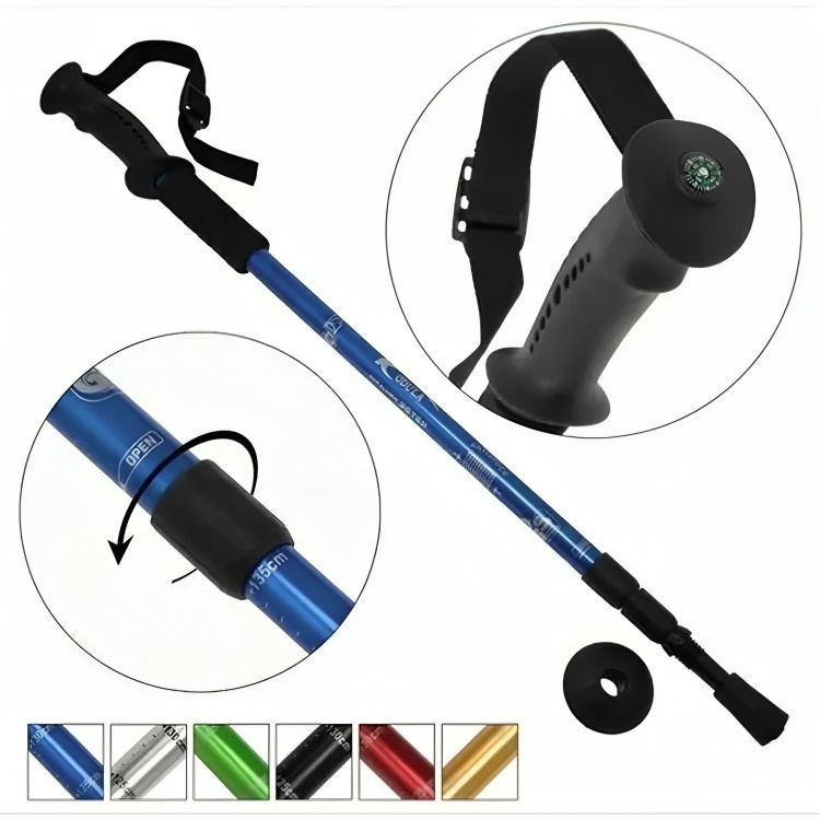 Bastón Trekking, 3 Tramos Mango Recto Antishock Azul-1