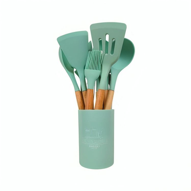 Set 12 Utensilios De Cocina Silicona Verde