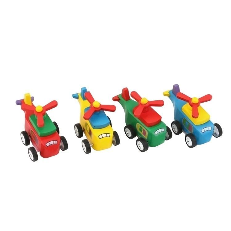 Helicoptero De Madera A Cuerda De 12cm Juguete Para Niños-0