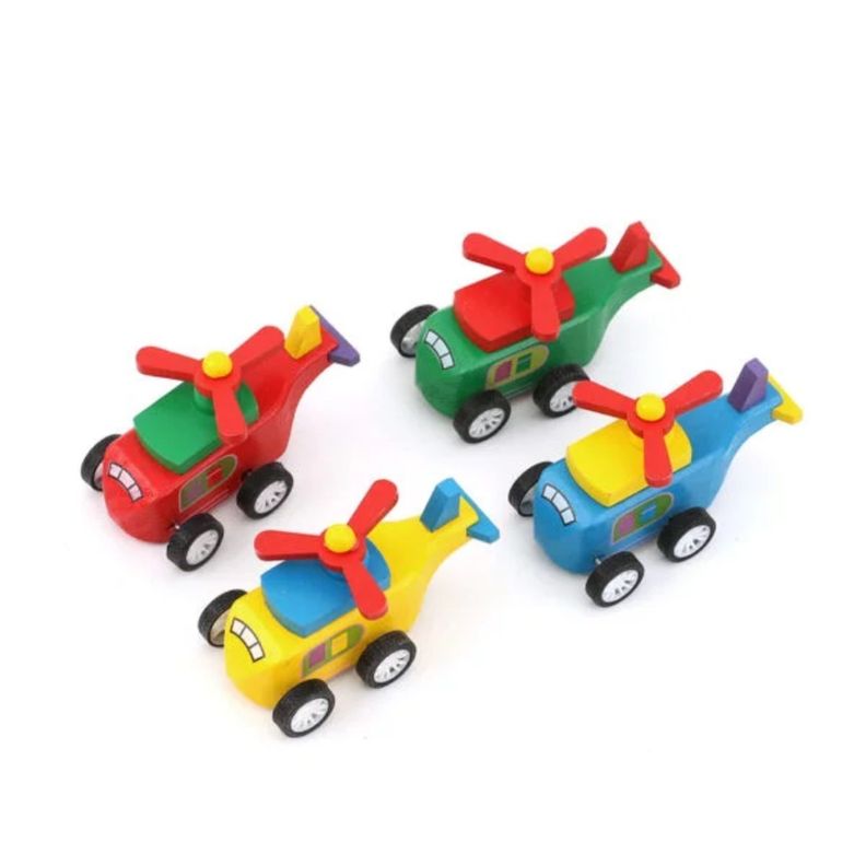 Helicoptero De Madera A Cuerda De 12cm Juguete Para Niños-2