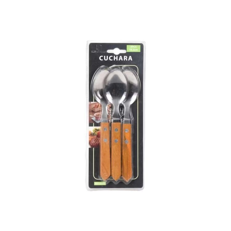 Set 3 Cucharas Mango Madera 18cm-0
