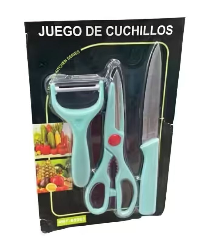 Set 3 Piezas Cuchillo Tijera Y Pelador-0