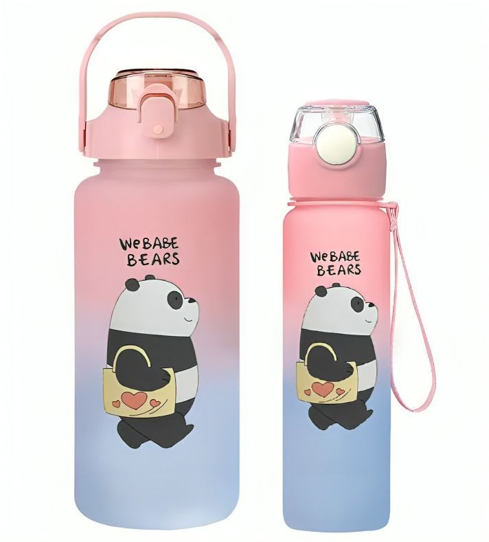 Pack 2 Botellas Agua Motivacional De 2 Litros Y 900ml Diseño Osos-0